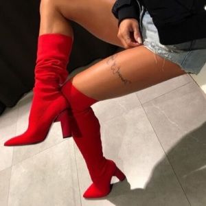 Zara sock boots red Lycra knit super comfortable